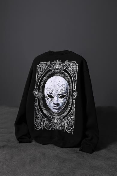 Erkek Siyah İndefinite Nakışlı Oversize Sweatshirt