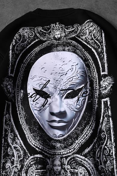 Erkek Siyah İndefinite Nakışlı Oversize Sweatshirt