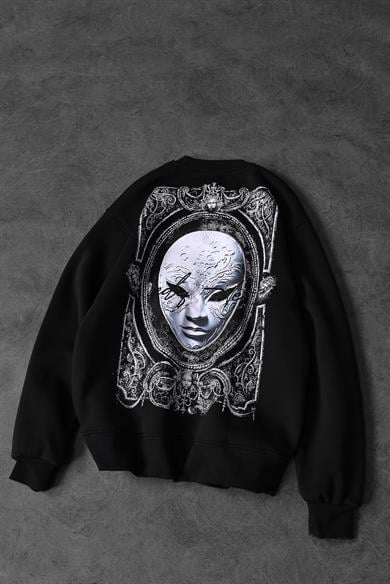 Erkek Siyah İndefinite Nakışlı Oversize Sweatshirt