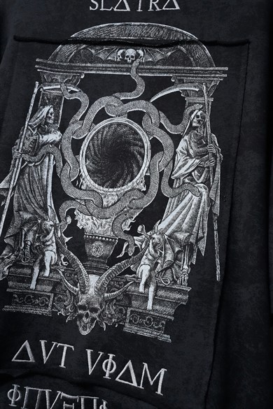 Erkek Siyah İnveniam Patchli Oversize Yıkama Efektli Tshirt