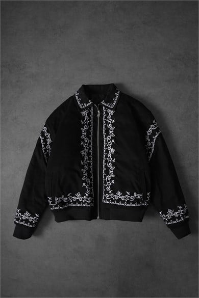 Erkek Siyah IVY Nakışlı Bomber Ceket