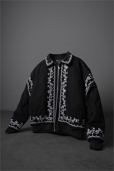 Erkek Siyah IVY Nakışlı Bomber Ceket