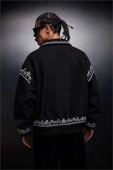 Erkek Siyah IVY Nakışlı Bomber Ceket