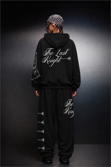 Erkek Siyah Knight Oversize Full Zip Hoodie