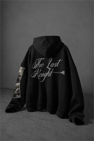 Erkek Siyah Knight Oversize Full Zip Hoodie