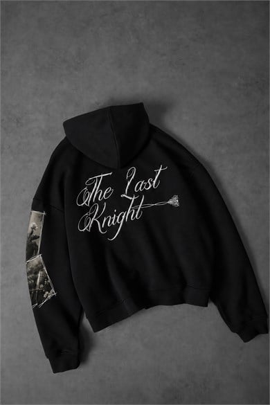 Erkek Siyah Knight Oversize Full Zip Hoodie