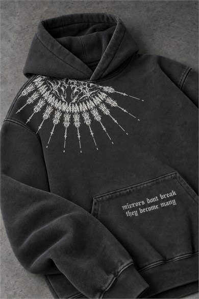 Erkek Siyah Mantra Özel Yıkamalı Oversize Hoodie