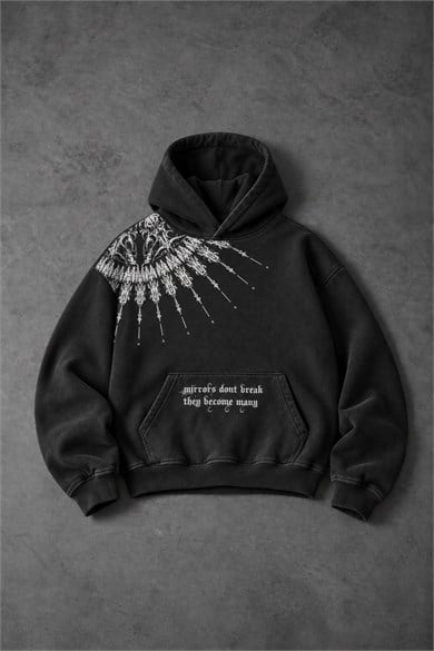 Erkek Siyah Mantra Özel Yıkamalı Oversize Hoodie