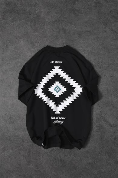 Erkek Siyah Memory Lego Kabartma Baskılı Oversize Tshirt