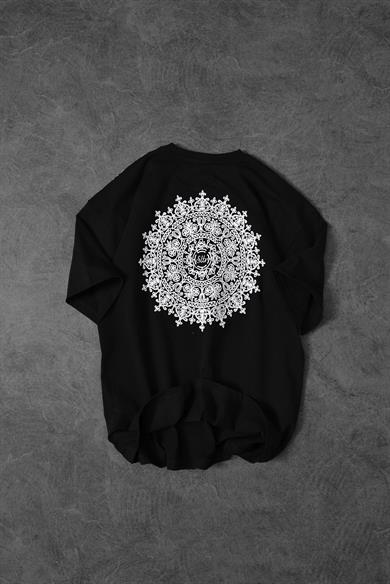 Erkek Siyah Omuz ve Sırt Nakışlı Oversize Tshirt
