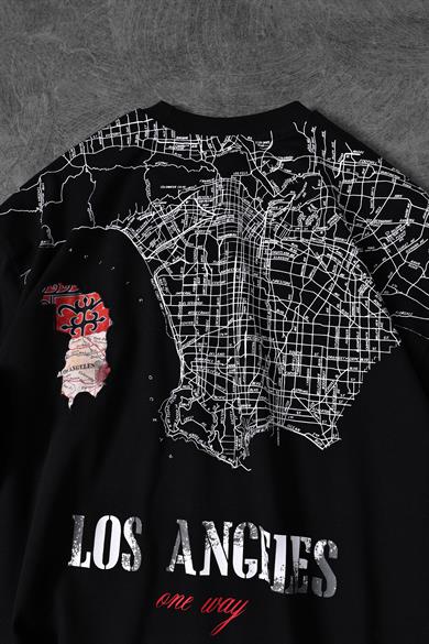 Erkek Siyah One Day Baskı Detay Oversize Tshirt