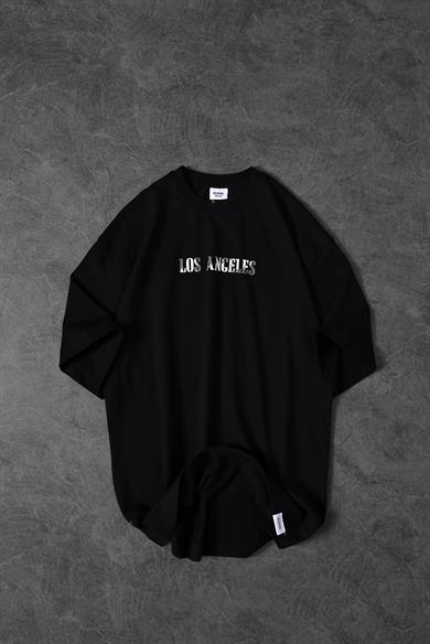 Erkek Siyah One Day Baskı Detay Oversize Tshirt