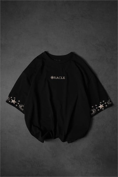 Erkek Siyah Oracle Nakışlı Oversize Tshirt