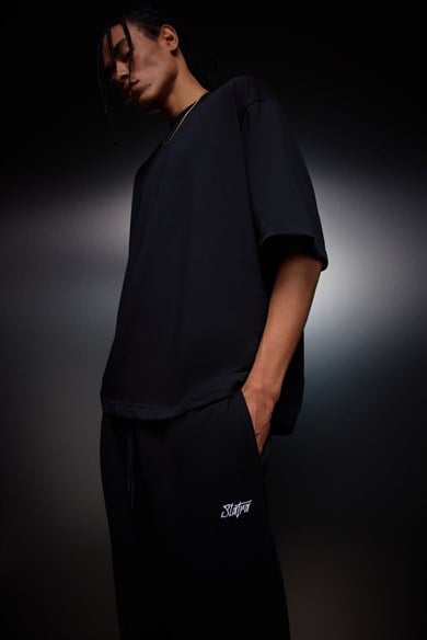 Erkek Siyah Oversize Basic Tshirt