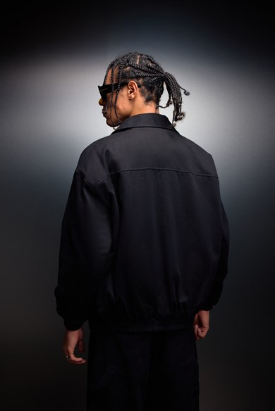 Erkek Siyah Oversize Cepli Gabardin Ceket