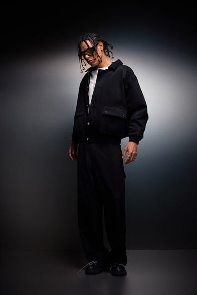 Erkek Siyah Oversize Cepli Gabardin Ceket