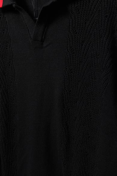 Erkek Siyah Oversize Polo Yaka Örme Tshirt