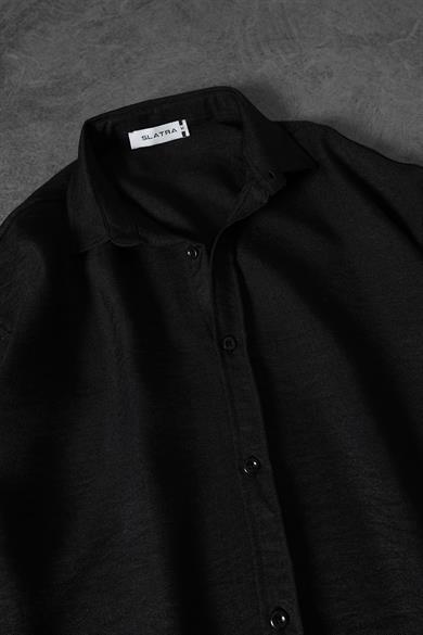 Erkek Siyah Oversize Sofia İnce Keten Gömlek