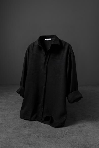 Erkek Siyah Oversize Sofia İnce Keten Gömlek