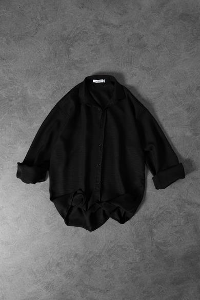 Erkek Siyah Oversize Sofia İnce Keten Gömlek