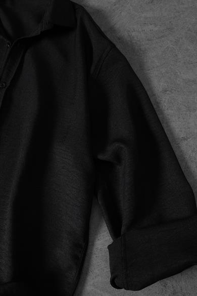 Erkek Siyah Oversize Sofia İnce Keten Gömlek