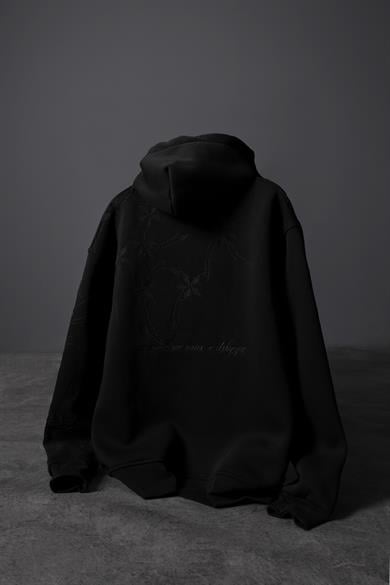 Erkek Siyah Palm Nakışlı Oversize Kapüşonlu Sweatshirt