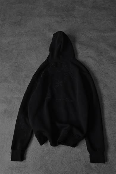 Erkek Siyah Palm Nakışlı Oversize Kapüşonlu Sweatshirt