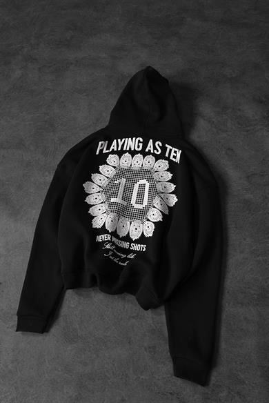 Erkek Siyah Playing As Ten Baskılı Oversize Kapüşonlu Sweatshirt