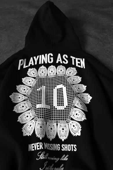 Erkek Siyah Playing As Ten Baskılı Oversize Kapüşonlu Sweatshirt