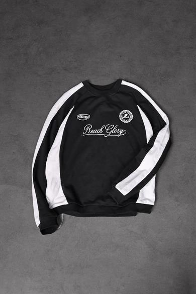 Erkek Siyah Reach Baskılı Oversize Sweatshirt