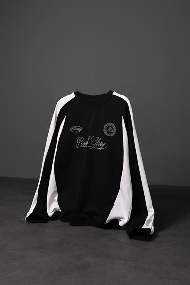 Erkek Siyah Reach Baskılı Oversize Sweatshirt
