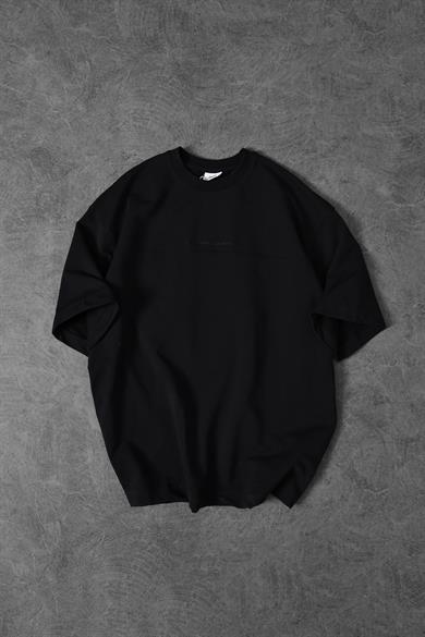 Erkek Siyah Reconnaissance Nakışlı Oversize Tshirt