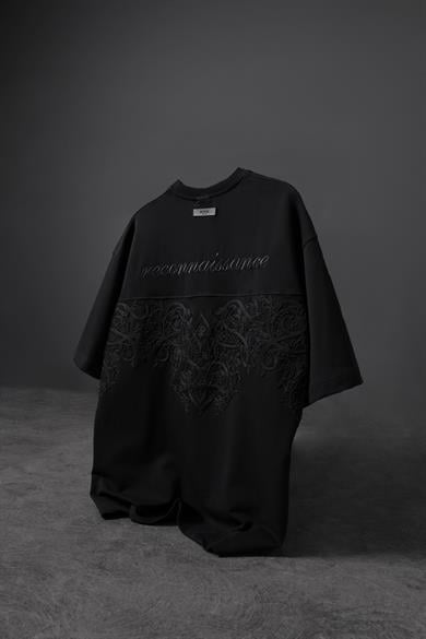 Erkek Siyah Reconnaissance Nakışlı Oversize Tshirt