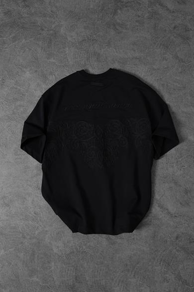 Erkek Siyah Reconnaissance Nakışlı Oversize Tshirt
