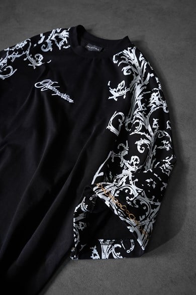 Erkek Siyah Redemption Patchli Baskılı Oversize Tshirt