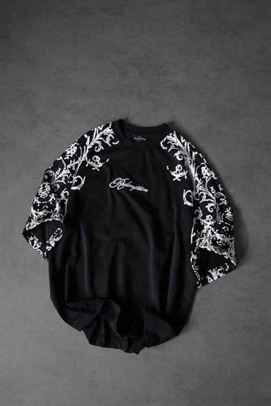 Erkek Siyah Redemption Patchli Baskılı Oversize Tshirt