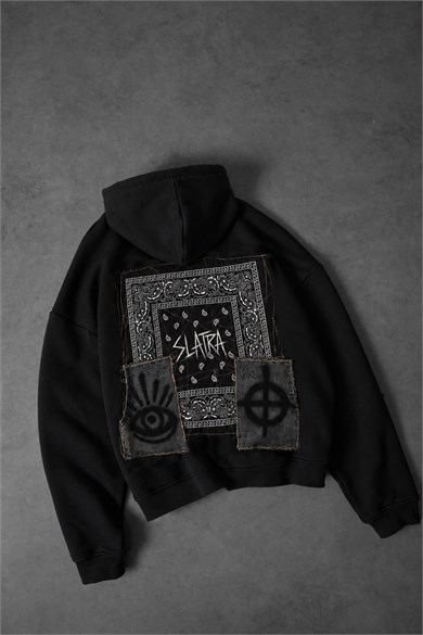 Erkek Siyah Relic Patch Detay Oversize Hoodie