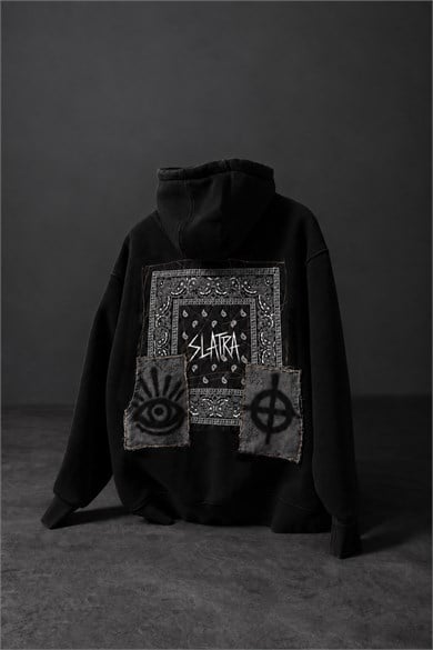 Erkek Siyah Relic Patch Detay Oversize Hoodie