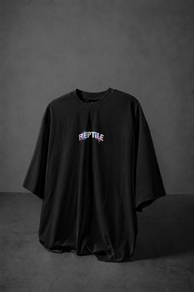 Erkek Siyah Reptile Baskılı Oversize Tshirt