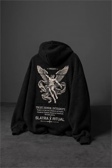 Erkek Siyah Ritual Patch Oversize Hoodie