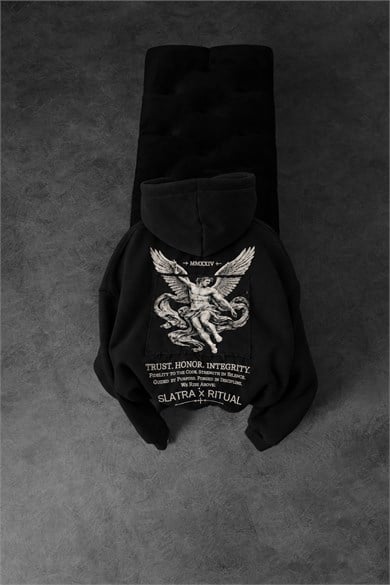 Erkek Siyah Ritual Patch Oversize Hoodie