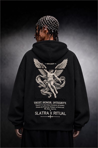 Erkek Siyah Ritual Patch Oversize Hoodie
