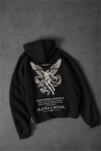 Erkek Siyah Ritual Patch Oversize Hoodie