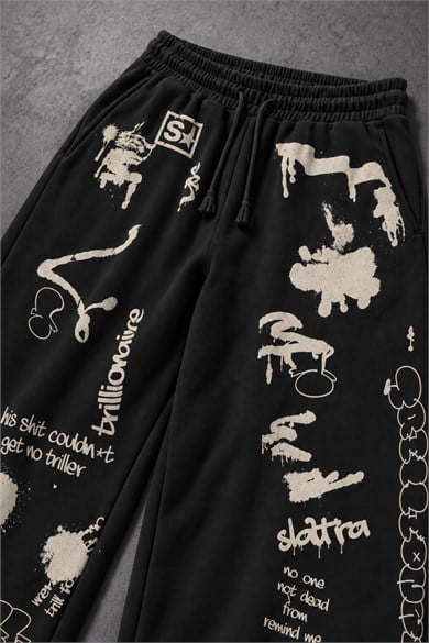 Erkek Siyah S Grafiti Baggy Eşofman