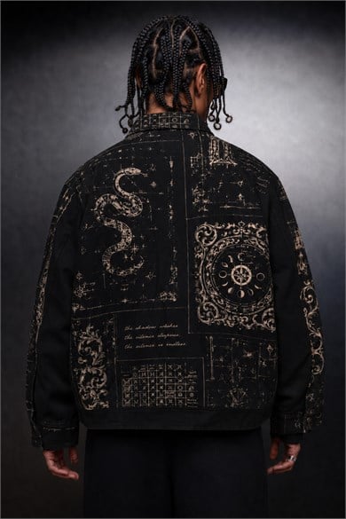 Erkek Siyah Serpent Codex Boxy Fit Ceket