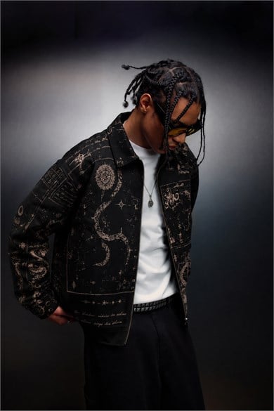 Erkek Siyah Serpent Codex Boxy Fit Ceket