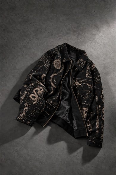 Erkek Siyah Serpent Codex Boxy Fit Ceket