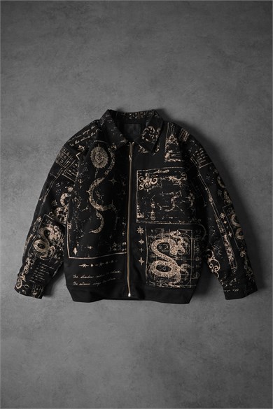 Erkek Siyah Serpent Codex Boxy Fit Ceket