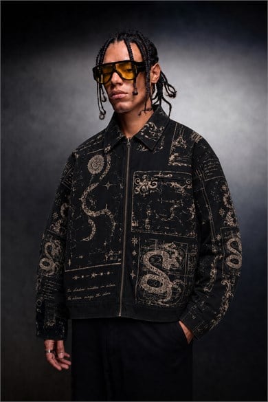 Erkek Siyah Serpent Codex Boxy Fit Ceket