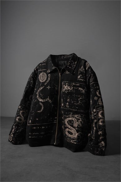 Erkek Siyah Serpent Codex Boxy Fit Ceket